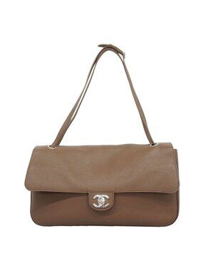 Chanel Handbag Maxi Leather Brown Silver